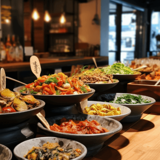 A buffet of vegan food in Porto