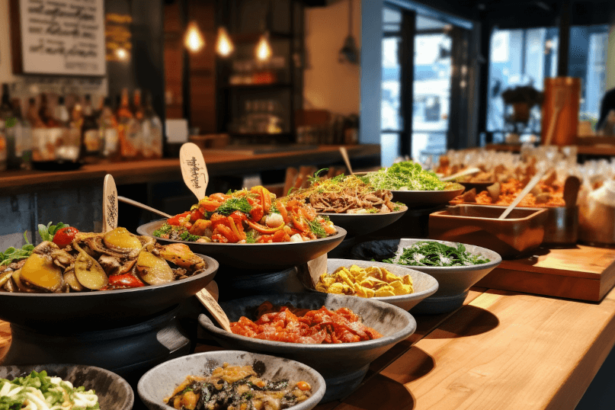 A buffet of vegan food in Porto