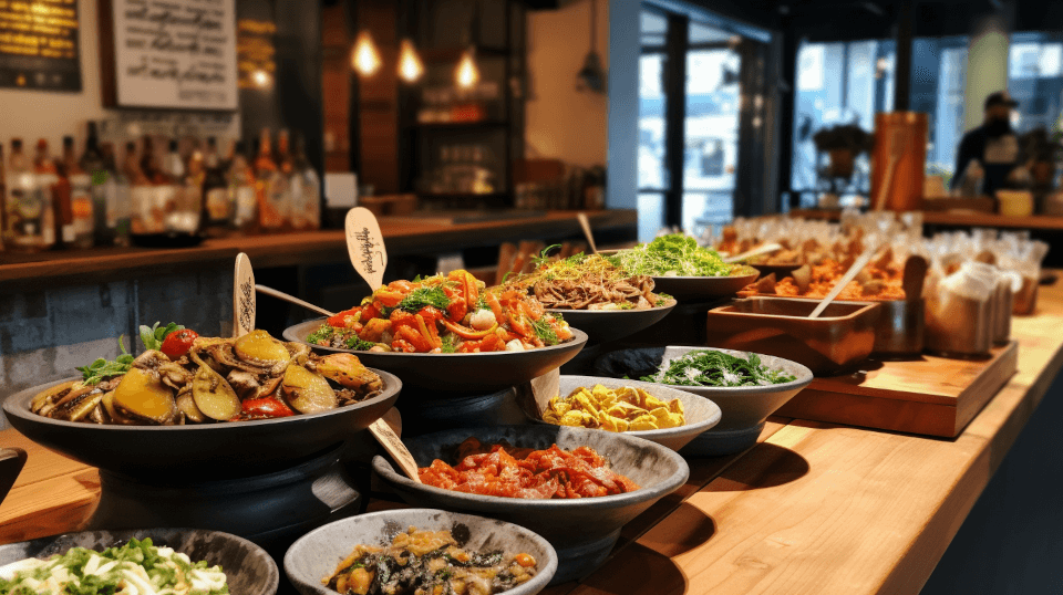 A buffet of vegan food in Porto