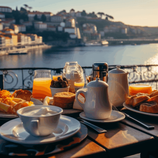Breakfast by the river in Porto.