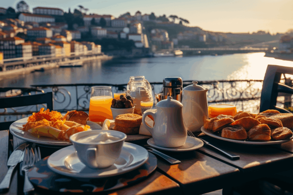 Breakfast by the river in Porto.