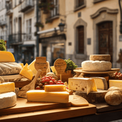 A big selection of cheeses in Porto.