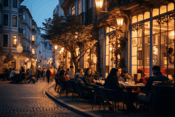 Night out in porto where people eat and drink
