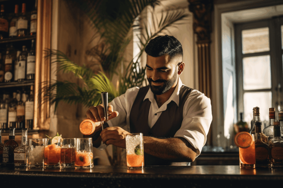 Bartender making a cocktail in Porto.