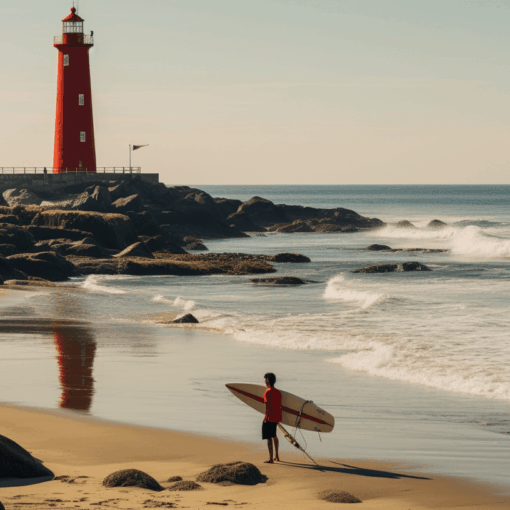 Surfer on the beach of Matosinhos in Porto