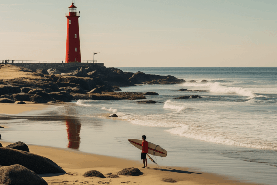 Surfer on the beach of Matosinhos in Porto