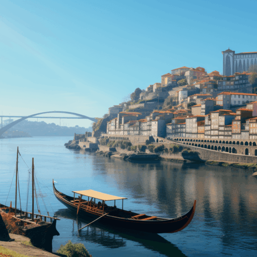 Boat on the Douro river in Porto, Portugal.