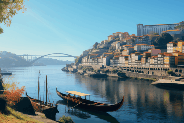 Boat on the Douro river in Porto, Portugal.