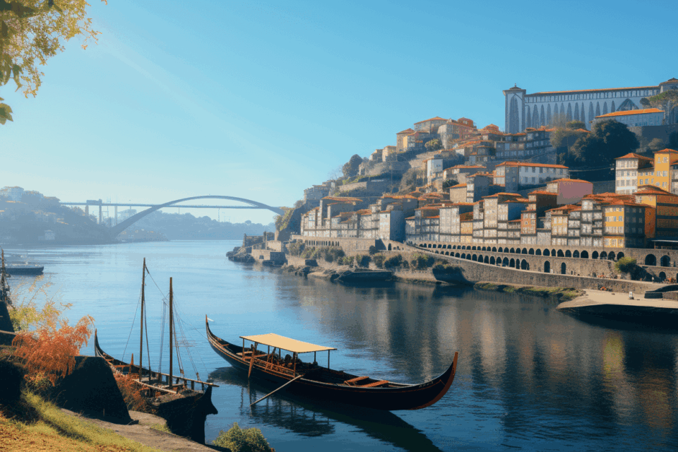 Boat on the Douro river in Porto, Portugal.