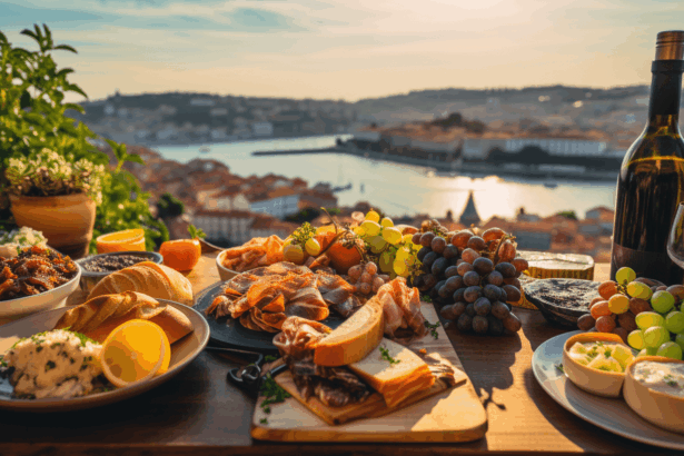 A bunch of various food in Porto during the summer.