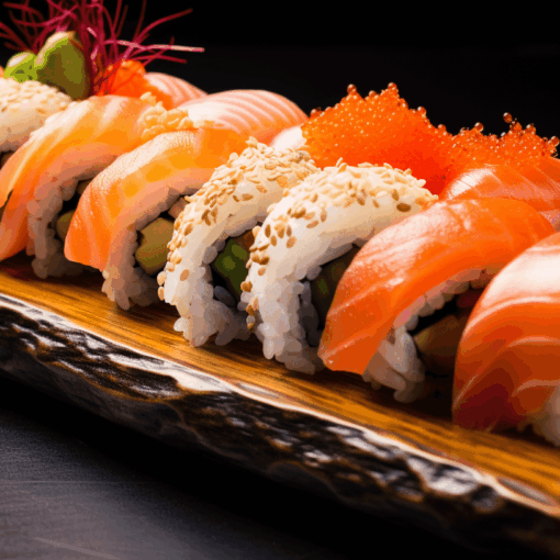 Sushi platter in a restaurant in Porto.