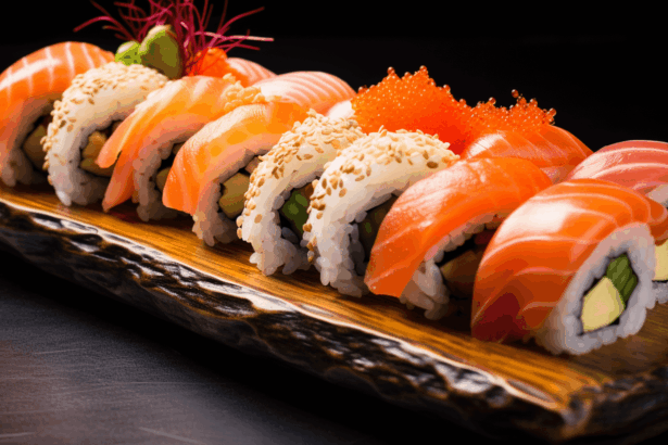Sushi platter in a restaurant in Porto.