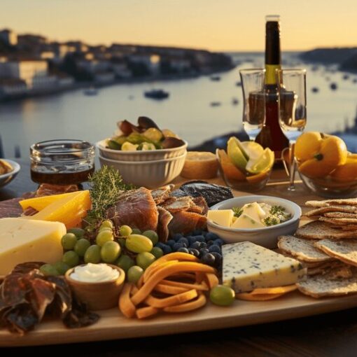 Portuguese home-style dishes and regional ingredients on a table in Porto