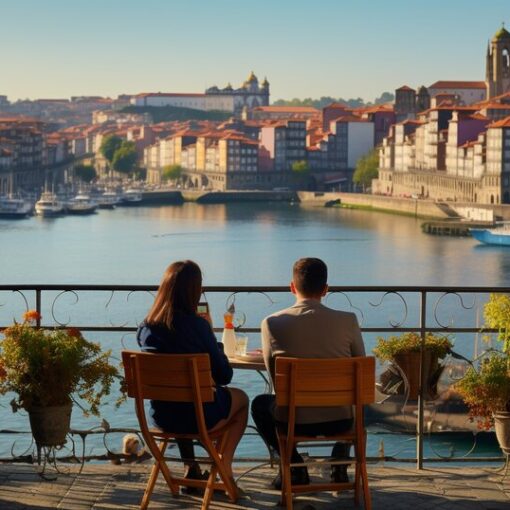 Local street scene in Porto with cafes and people spending time outside