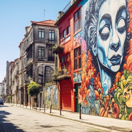 Street art mural in Porto on an urban walking route