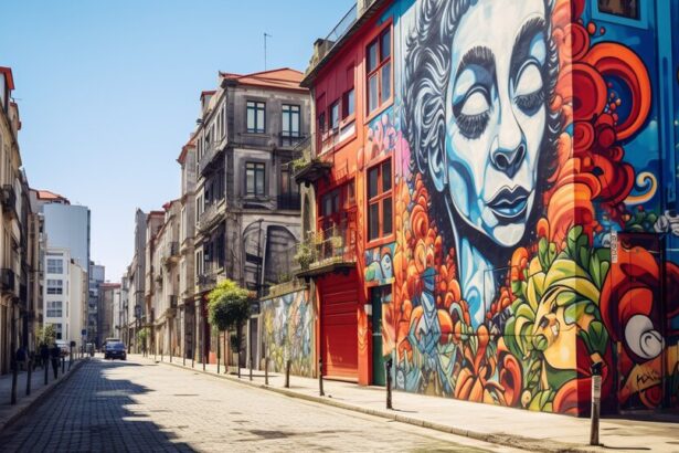 Street art mural in Porto on an urban walking route