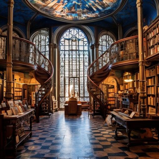 Bookshelves inside a Porto bookstore