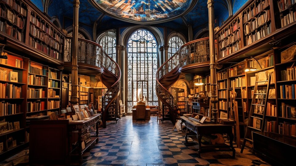 Bookshelves inside a Porto bookstore
