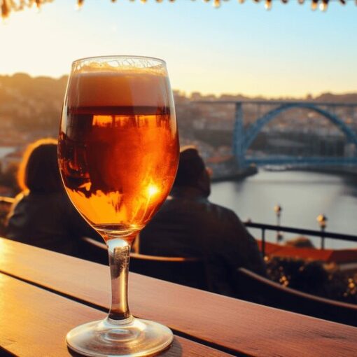 Craft beer glasses in a Porto bar with taps and bottles nearby