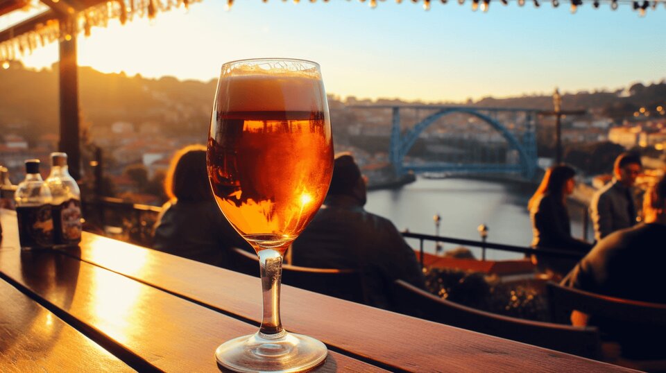 Craft beer glasses in a Porto bar with taps and bottles nearby