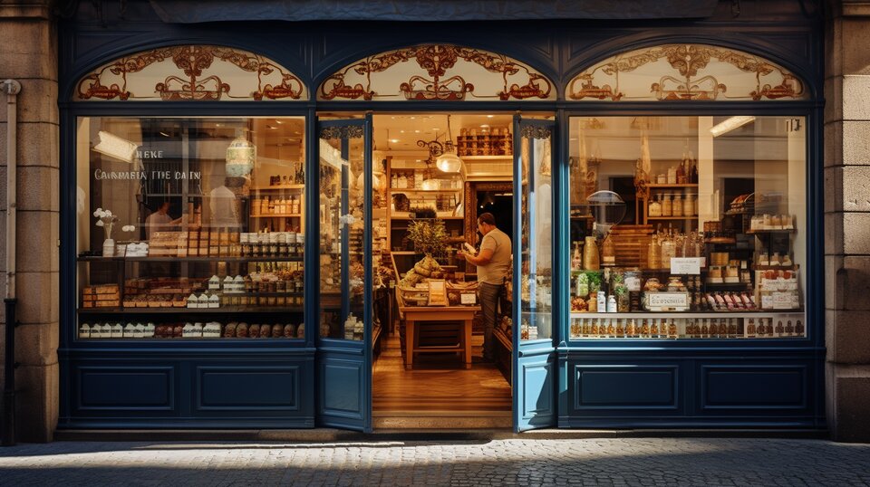 Gourmet food shop in Porto with cheese tinned fish wine and local products