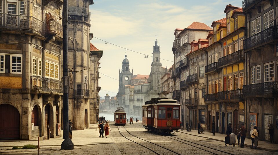Miragaia street in Porto with old riverside buildings and local character