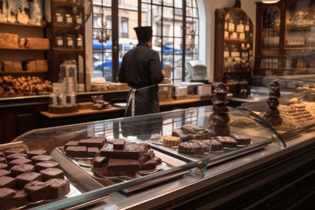 Chocolate desserts and handmade chocolates in a Porto cafe or chocolatier
