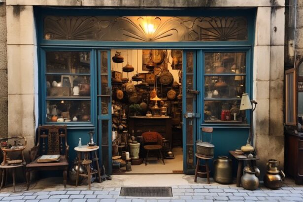 Vintage and antique objects displayed in a Porto second-hand shop