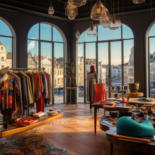 Fashion boutique in Porto with clothing racks and local designer pieces