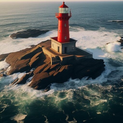 Lighthouse on the Porto coast with Atlantic waves near Foz do Douro