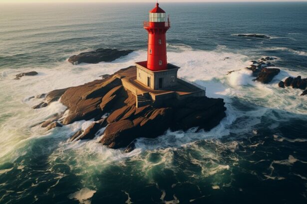 Lighthouse on the Porto coast with Atlantic waves near Foz do Douro