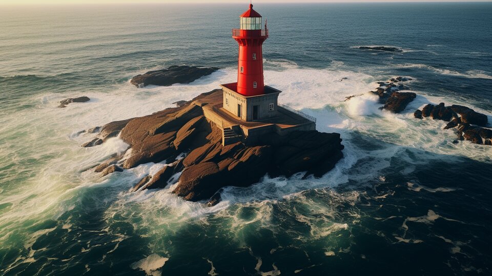 Lighthouse on the Porto coast with Atlantic waves near Foz do Douro