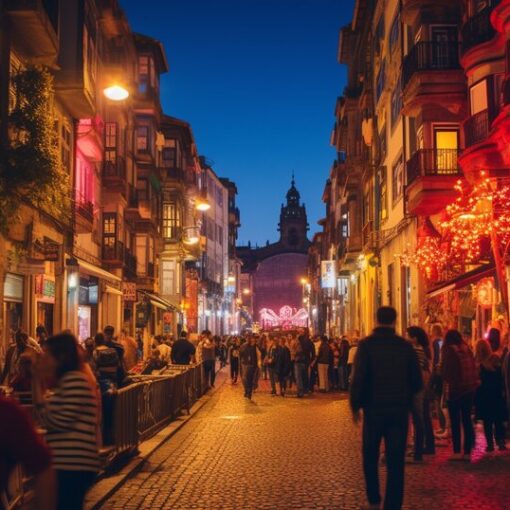 Nightlife in Porto with bars and music venues after dark