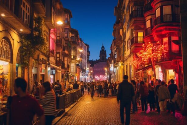 Nightlife in Porto with bars and music venues after dark