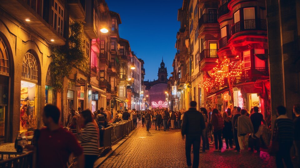 Nightlife in Porto with bars and music venues after dark