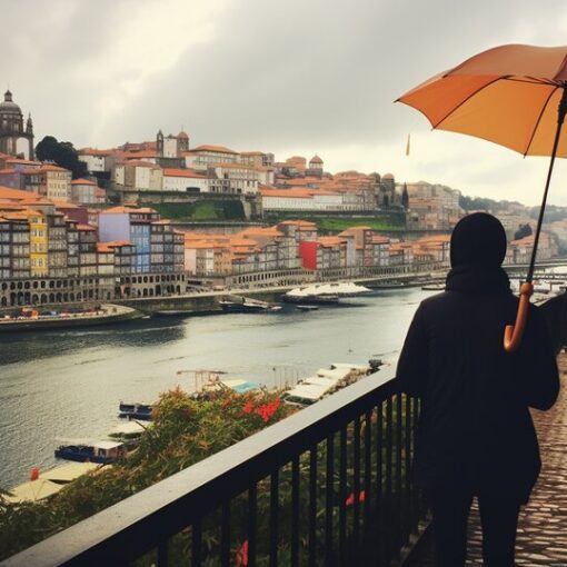 Rainy Porto street scene for wet weather travel plans