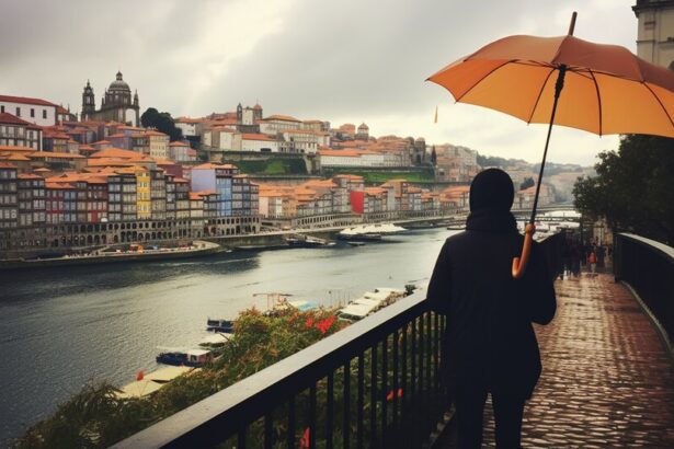 Rainy Porto street scene for wet weather travel plans