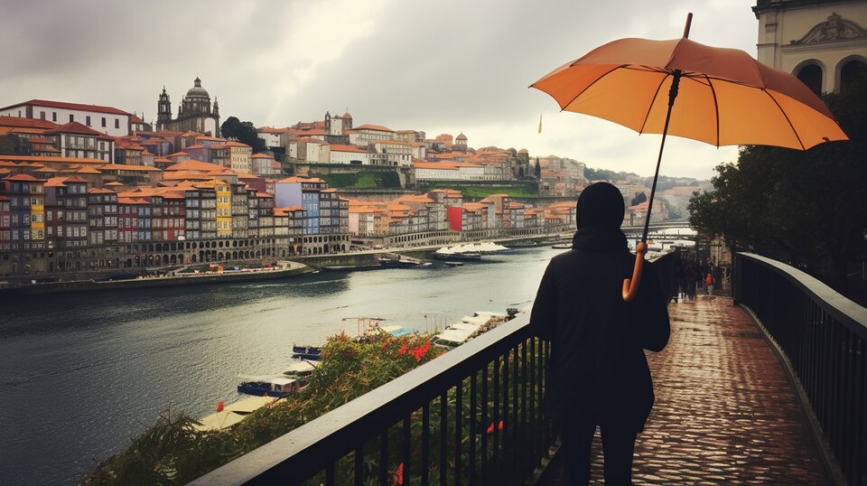 Rainy Porto street scene for wet weather travel plans