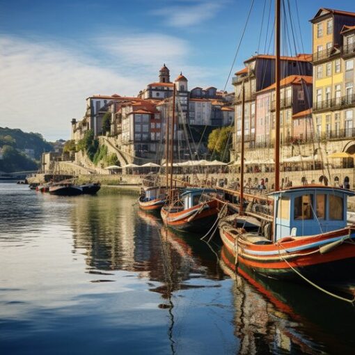 Ribeira riverfront in Porto with historic buildings beside the Douro River