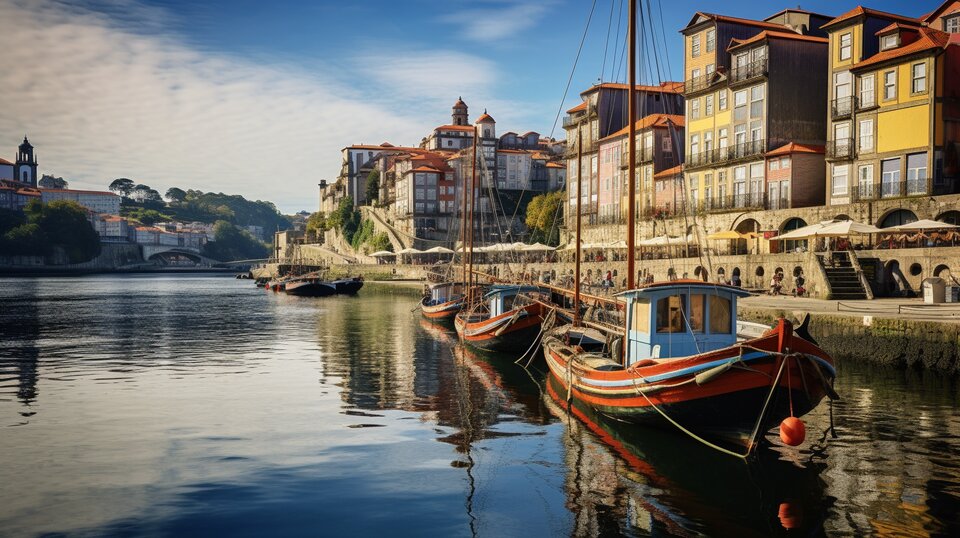 Ribeira riverfront in Porto with historic buildings beside the Douro River