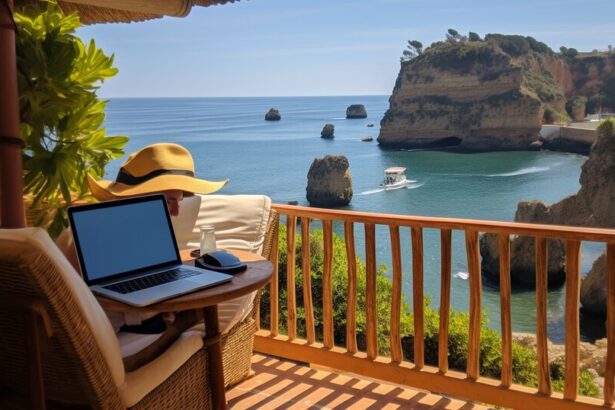 Freelancer paperwork and laptop for self-employment planning in Portugal