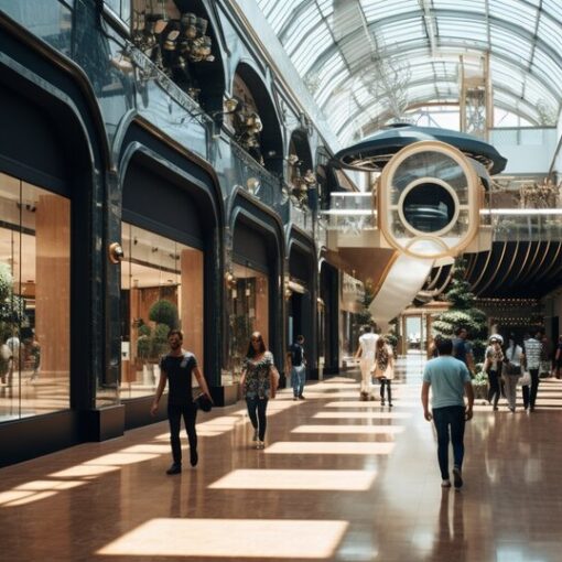 Shopping mall near Porto with modern retail spaces and escalators