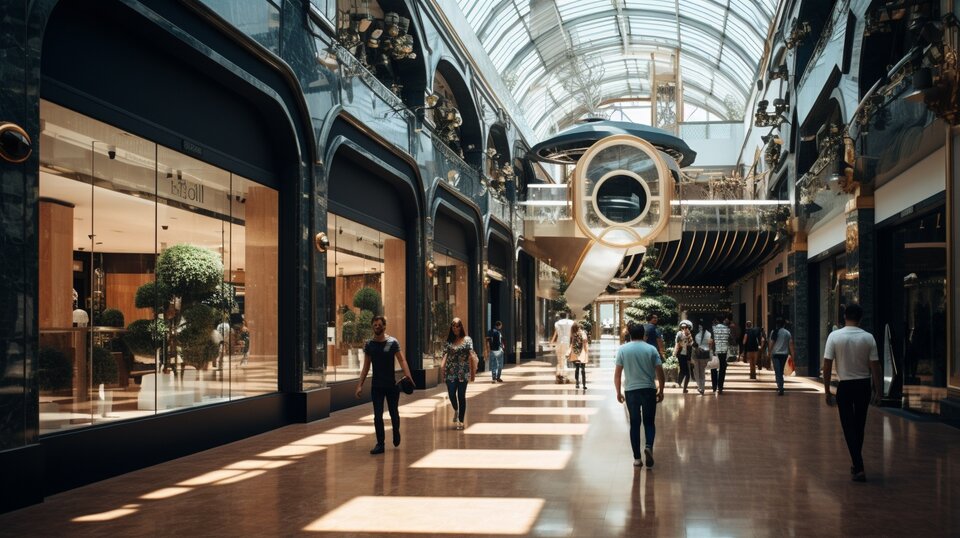 Shopping mall near Porto with modern retail spaces and escalators