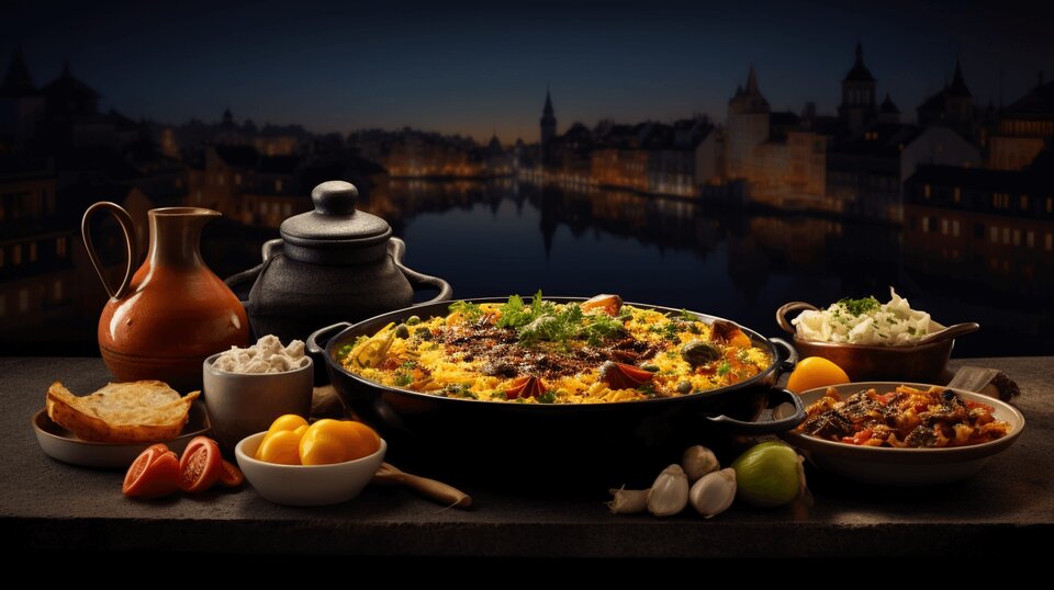 Traditional and modern Porto dishes served side by side in a restaurant setting