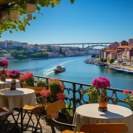 Vila Nova de Gaia riverfront with port wine cellars and views of Porto