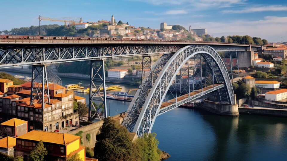 Dom Luis I Bridge crossing the Douro River between Porto and Gaia